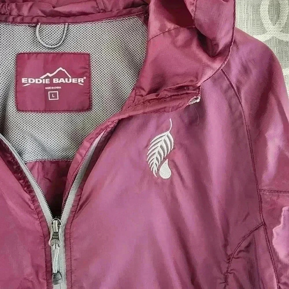 Eddie Bauer Red burgundy Full Zip Hoodie Windbreaker Women's L - Picture 4 of 10